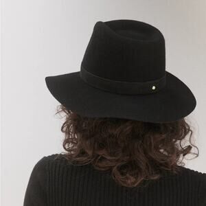 Janessa Leone Black Wool Fedora Hat New